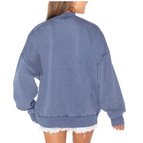 New Chicago Bears Blue Vintage Wash Oversized Crewneck Fleece Pullover - Picture 2 of 4